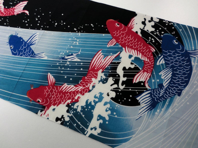 quilt fabric japanese curtain fabric kawaii fabric wall decoration Japanese Tenugui cotton fabric carp in a river