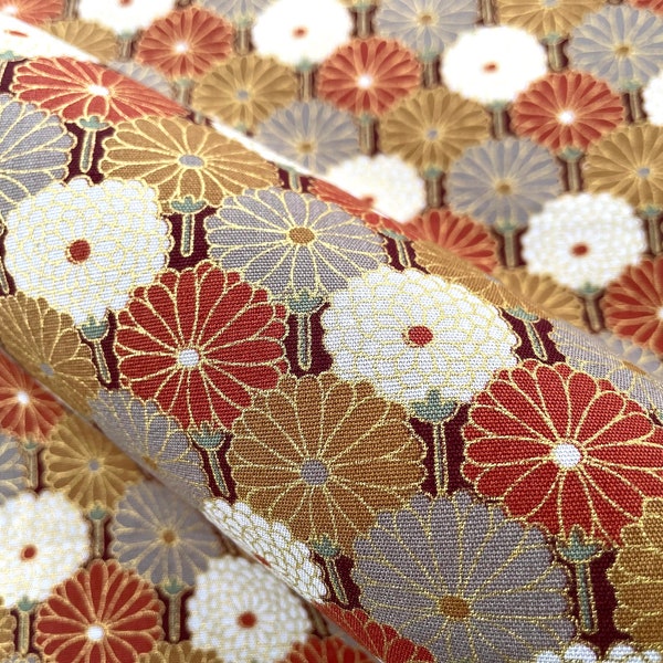 Chrysanthemum flower Golden and yellow kiku Japanese cotton fabric fat quarter, quilt japanese floral cotton fabric, fabric by yard, kimono