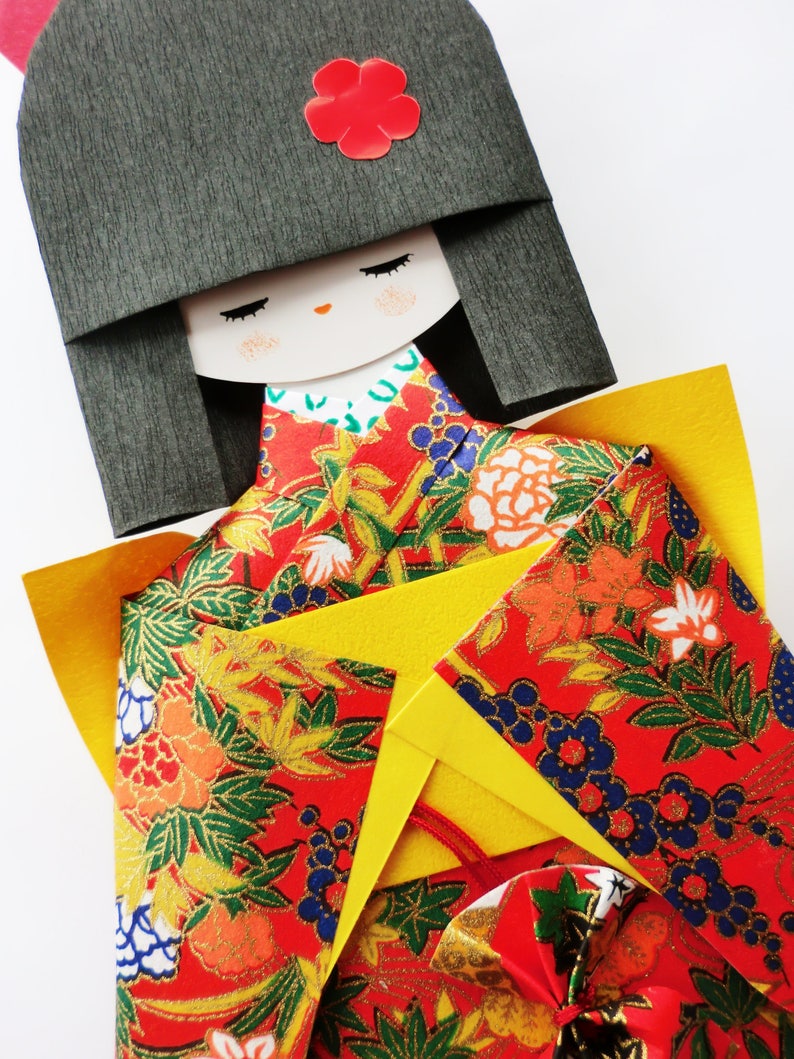 Chiyogami yuzen paper dolls paper japanese kokeshi doll kokeshi paper doll japanese washi paper dolls sakura cute kawaii kokeshi doll