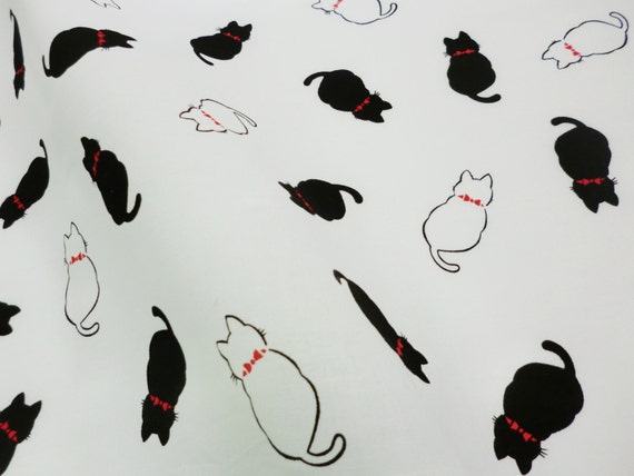 Blake and white cats Japanese Tenugui cat fabric, maneki neko cats, Japanese fabric, cute fabric, cat tea towel, cat lovers kawaii fabric