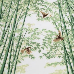 Tissu tenugui japonais bambou et oiseau, tissu kawaii, tissu d'emballage japonais, tissu bambou furoshiki, tissu torchon