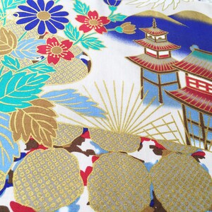 Japanese crane and mount fuji fabric, fabric by yard, kimono fabric, white floral Japanese fabric, wall decoration, quilt fabric, tissue image 10