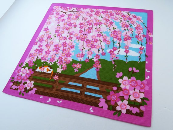 Japanese Furoshiki Wrapping Cloth - Big Tree Sakura Design 19x19 Inches