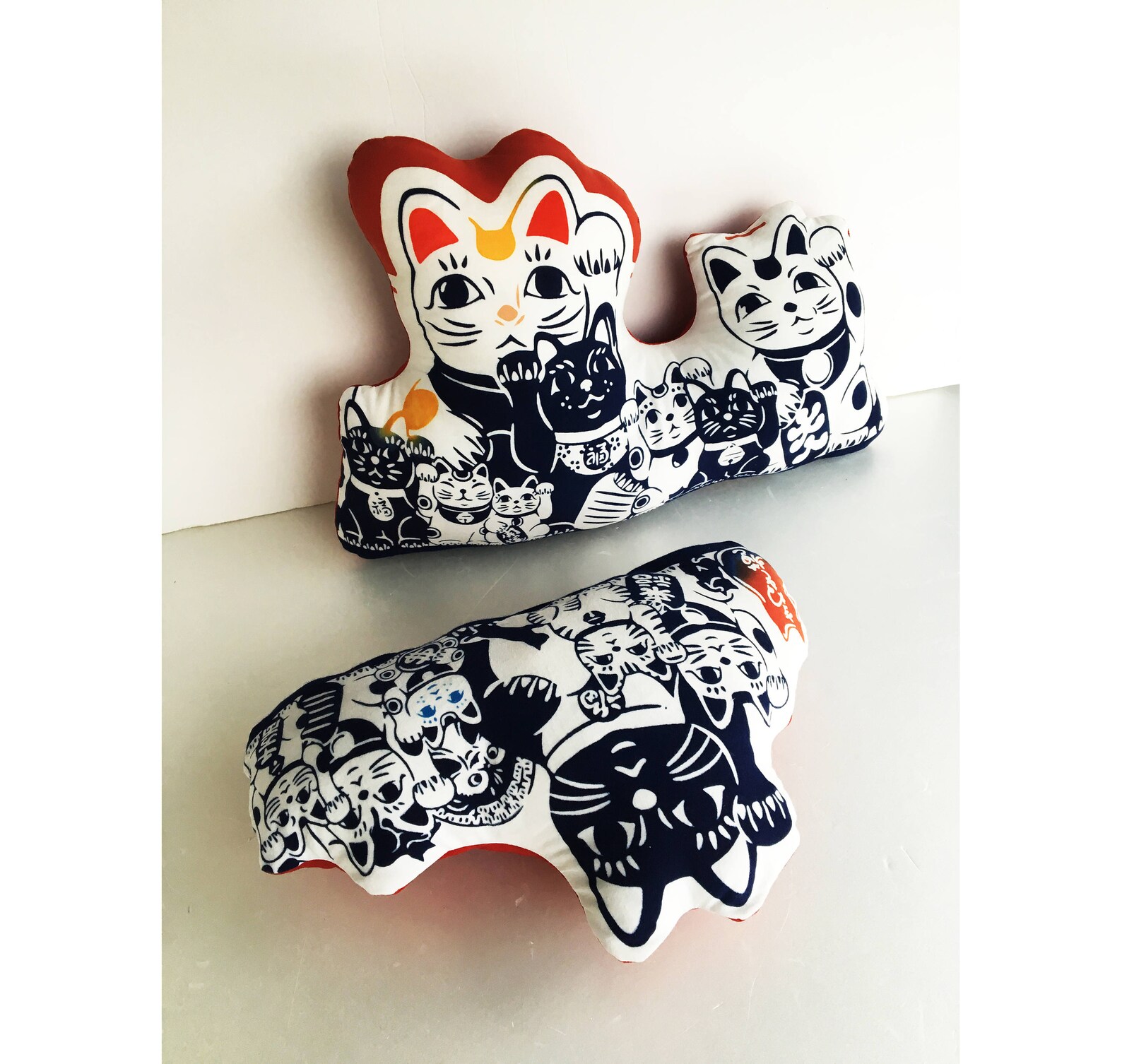 Maneki Neko Cat Throw Pillow Set Lucky Cat Japanese Pillow Etsy