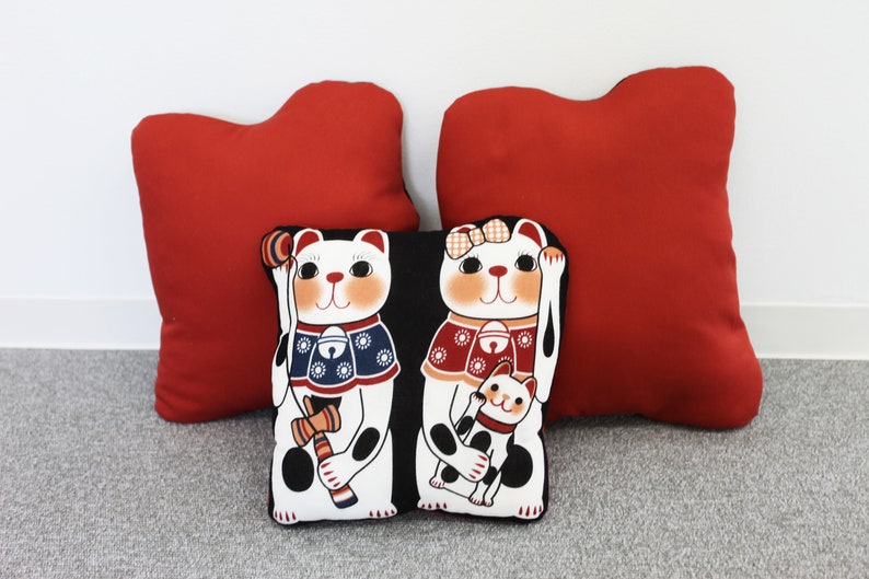 Maneki Neko Cat Throw Pillow Set Lucky Cat Japanese Pillow Etsy