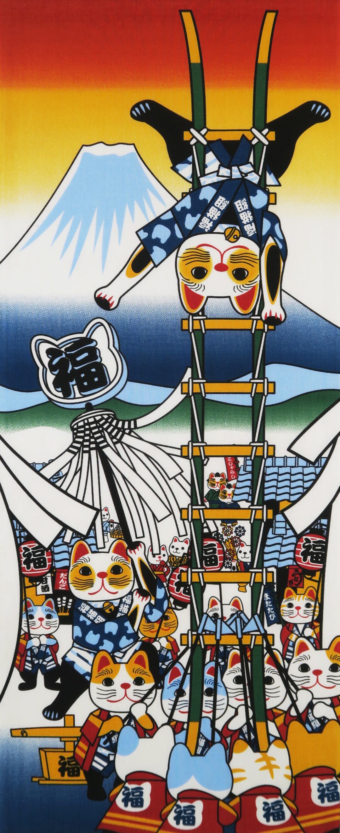 Japanese Tenugui Maneki-neko Cats, Fierman Cats Japanese Matsuri