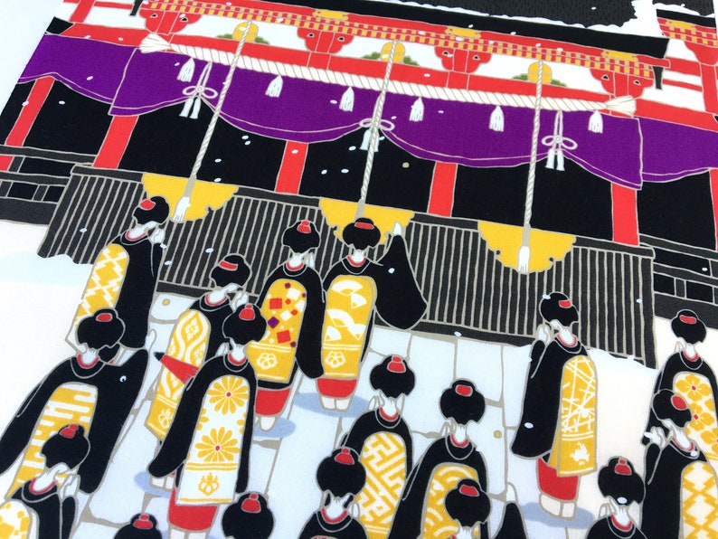 geisha in a kyoto temple geisha wall decoration noren panel kawaii fabric girl kimono Japanese Tenugui cotton fabric Geisha fabric panel