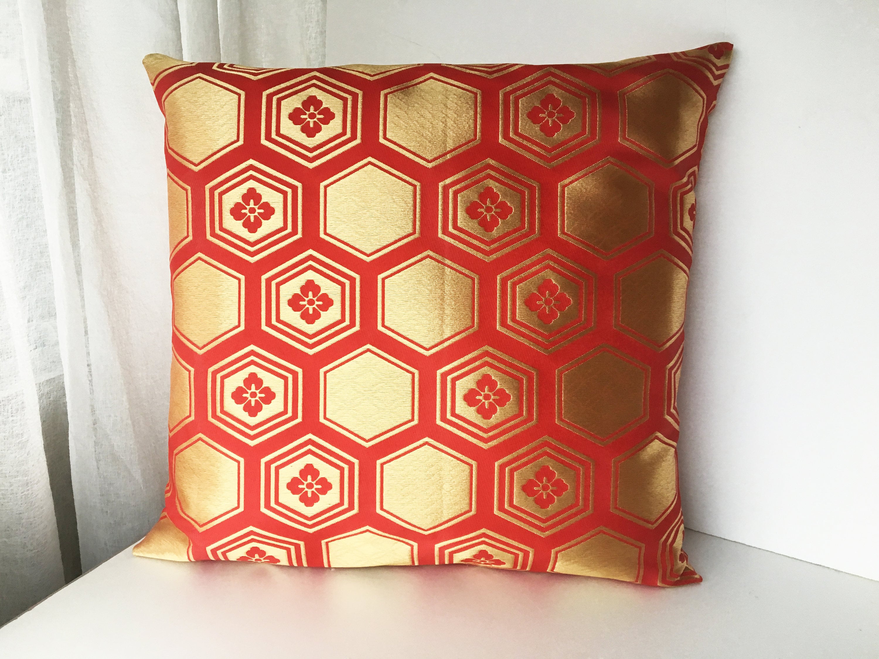 Red and gold decor pillow cover Golden red brocade pillow Etsy