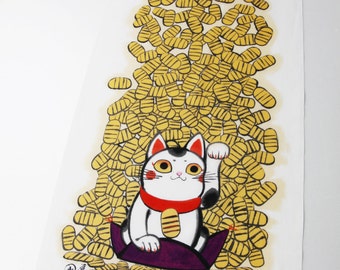 Sublimated Polyester Fabric With Money Print From Creativefoams On - japanese tenugui cotton fabric maneki neko lucky cat whith japanese money kawaii fabric japanese wrapping fabric kimono yukata fabric