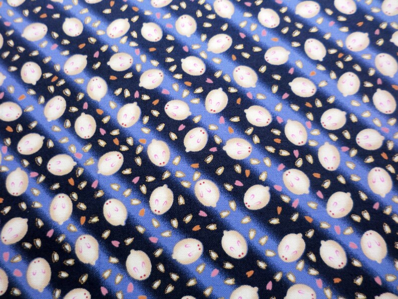 Bunny fabric japanese cotton fat quarter, blue rabbit fabric, quilt decoration, tenugui japanese kawaii fabric image 3