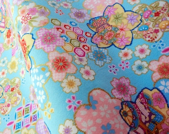 Japanese blue floral fabric fat quarter, made in japan fabric by yard, quilt decoration japanese fabric, kawaii fabric, tenugui fabric