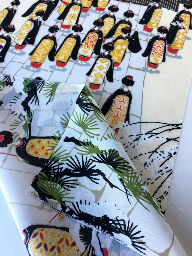 geisha in a kyoto temple geisha wall decoration noren panel kawaii fabric girl kimono Japanese Tenugui cotton fabric Geisha fabric panel