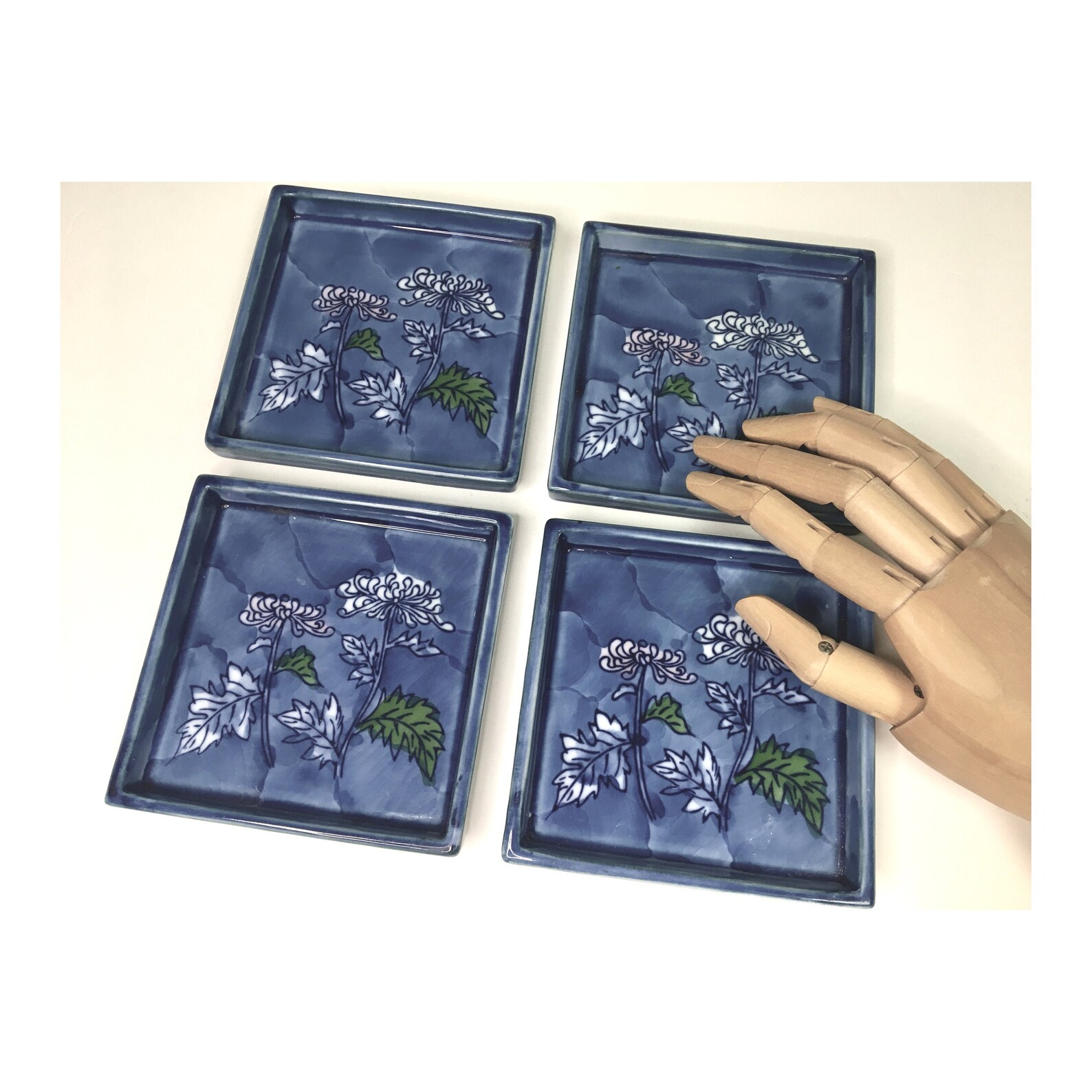 Ensemble vintage japonais de 4 plaques en céramique bleue Etsy