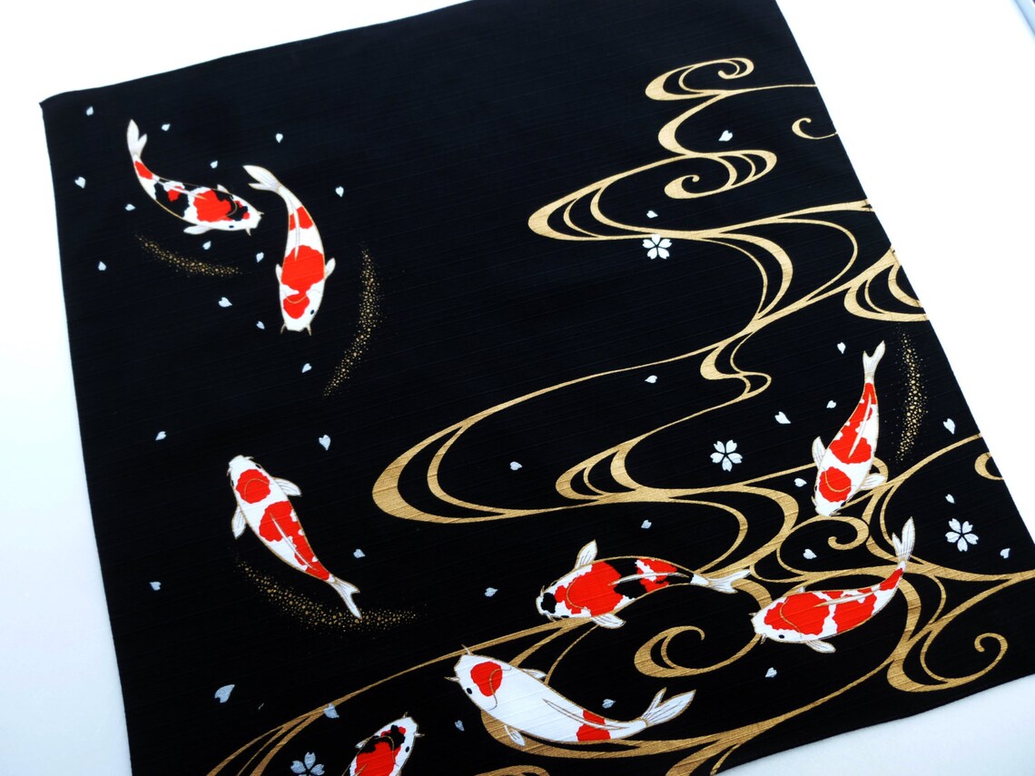 Furoshiki Cloth Japanese Fabric Carp Cotton Koi Wrapping Etsy
