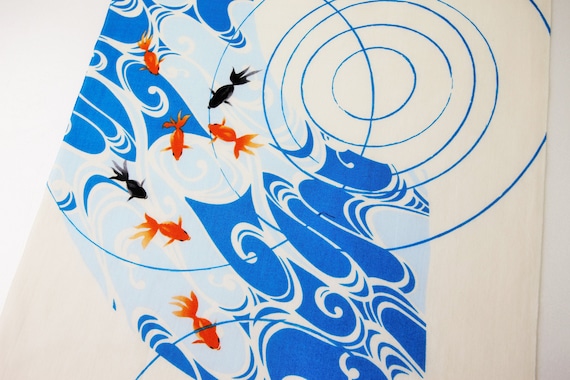 Japanese Tenugui cotton fabric kingyo goldfish, Japanese fabric, maneki neko fabric, tenugui, kawaii fabric