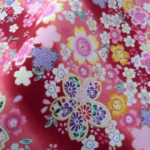 Roter japanischer Baumwollstoff, Fat Quarter für Quilt, Kimono japanischer Blumen, rosa Baumwollstoff, hergestellt in Japan, lose Ware verkaufen