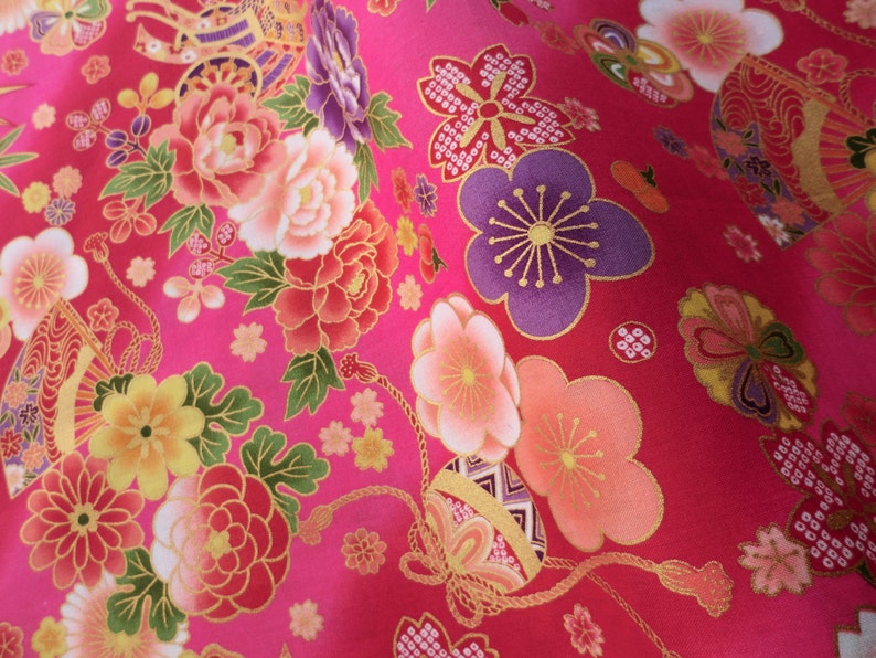 Japanese Pink Flowers Kimono Fabric Cotton Fat Quarter Quilt Etsy