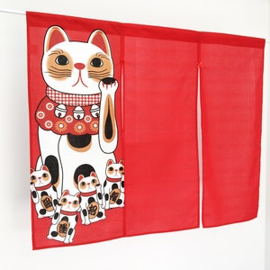 Japanese cat noren, door curtain panel, red cat curtain, red noren curtain, japanese fabric, cat noren fabric, wall tapestry fabric panel