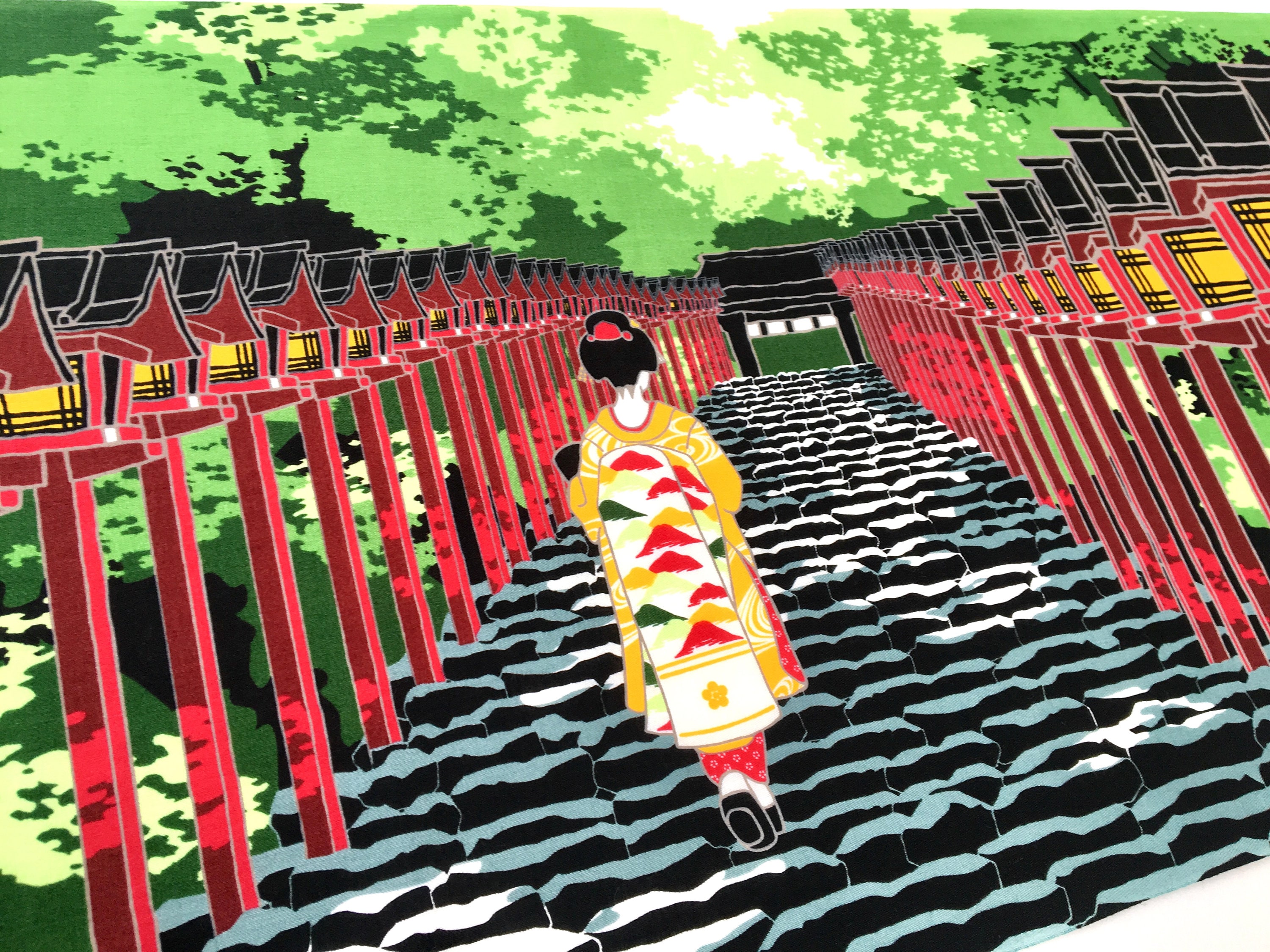 Japanese Geisha Art Tenugui Fabric, Kyoto Temple Geisha Print, Maiko ...