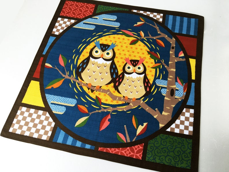 wrapping cloth owl Halloween home decor Japanese eagle owl pillow cover fabric Japanese owl baby shower Owl in a nest Furoshiki fabric
