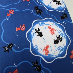 Tela tenugui de pez dorado japonés, tela kingyo kawaii, algodón tenugui rojo y negro de pez dorado japonés, tissu japonais, tela de panel noren imagen 4
