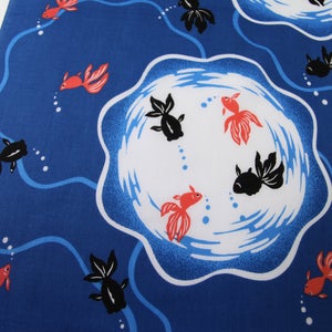 Tela tenugui de pez dorado japonés, tela kingyo kawaii, algodón tenugui rojo y negro de pez dorado japonés, tissu japonais, tela de panel noren imagen 5