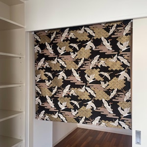 Crane noren doorway curtain, martial arts dojo noren, Japanese restaurant long noren, café privacy curtains, golden waves and crane curtain