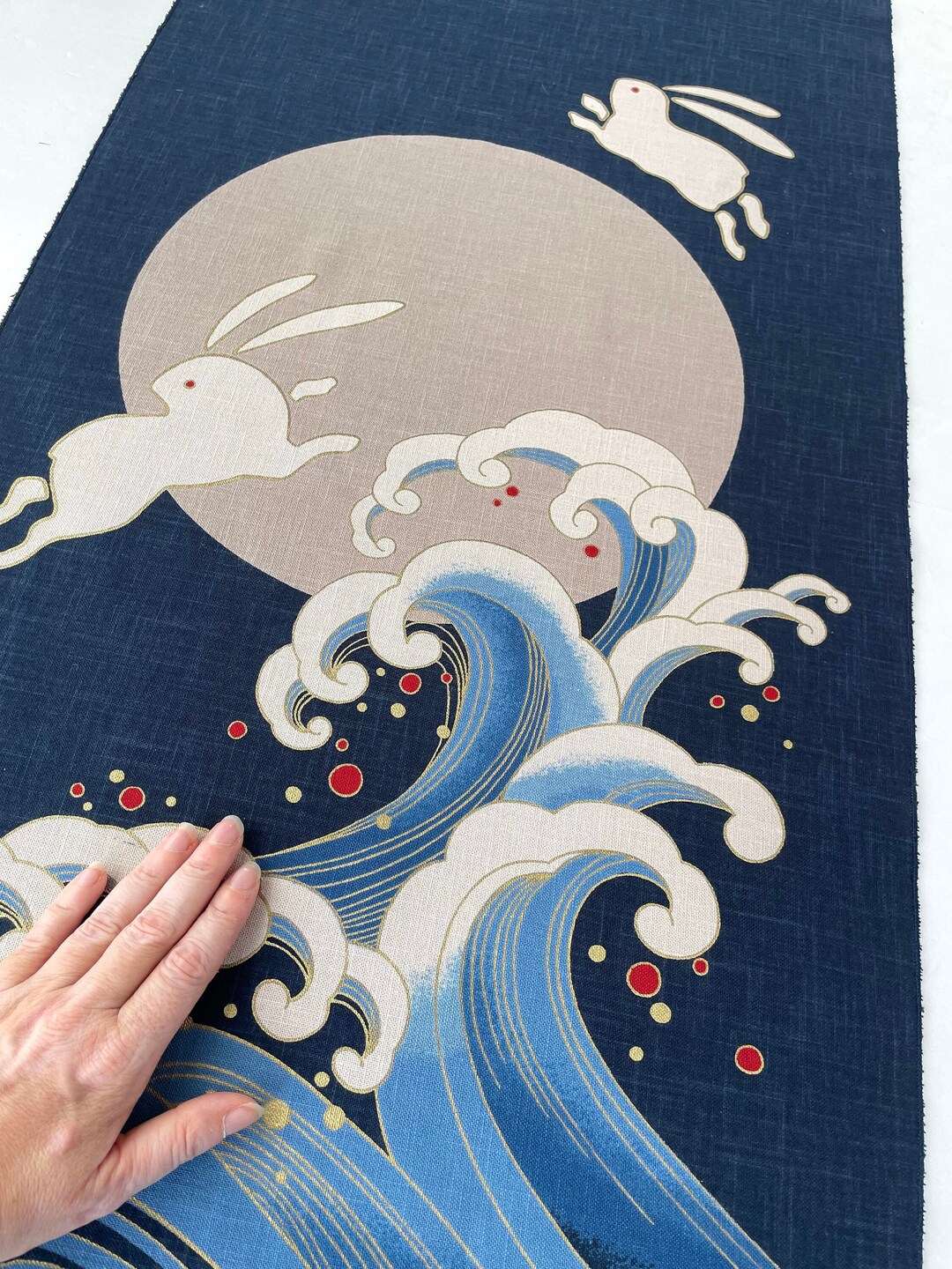 Bunny Wall Tapestry Fabric Panel, Big Wave Panel, Full Moon and the ...
