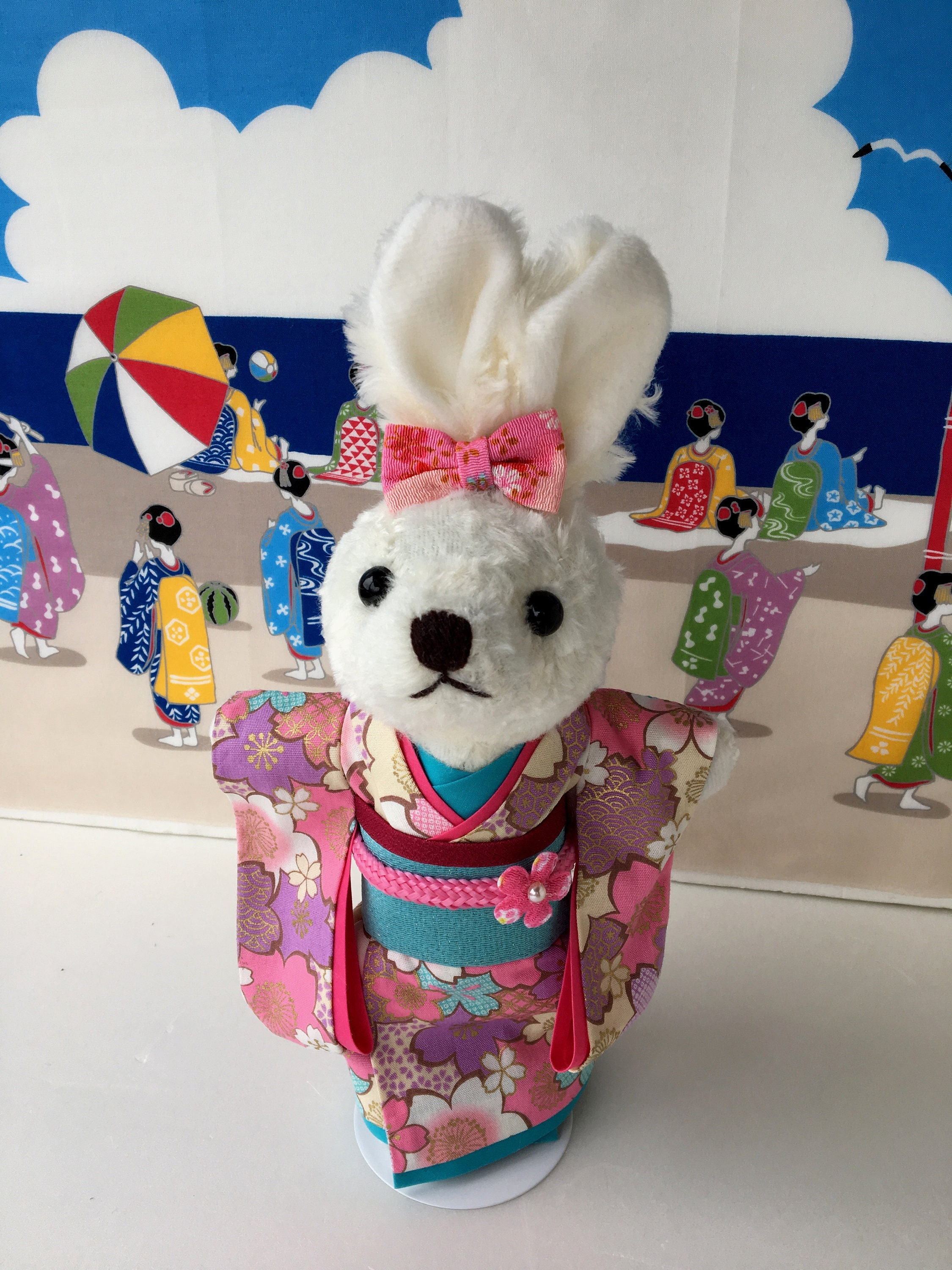 Japanese Bunny in a Pink Kimono Kimono, Stuffed Rabbit Geisha ...