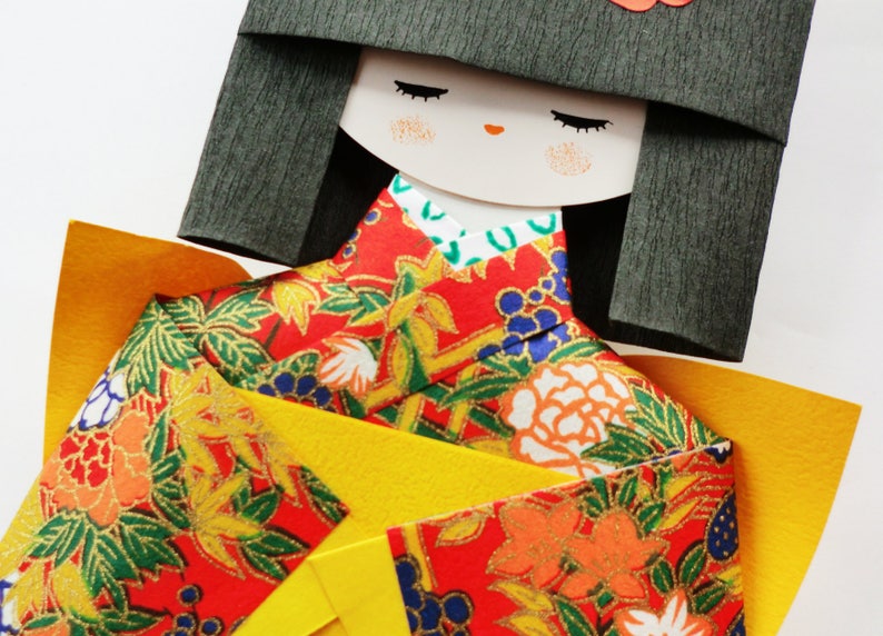 Chiyogami yuzen paper dolls paper japanese kokeshi doll kokeshi paper doll japanese washi paper dolls sakura cute kawaii kokeshi doll