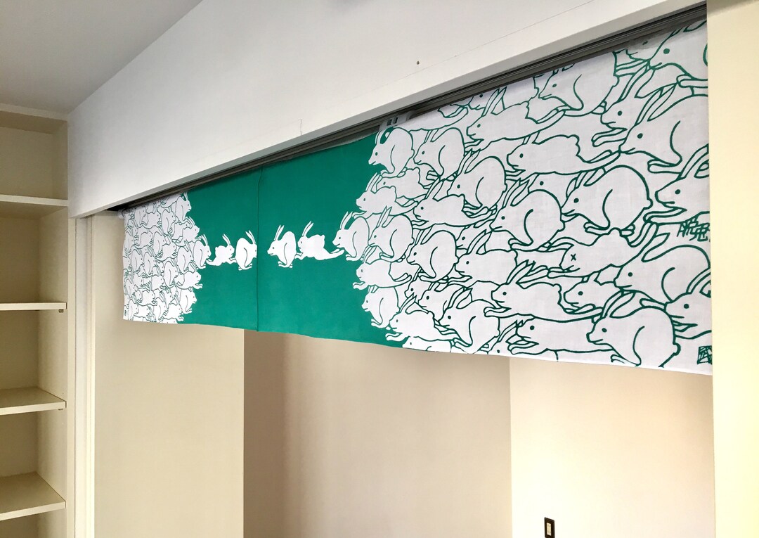 Green Rabbits Japanese Noren, Bunny Curtain Noren, Window and Door Step ...