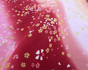 Japanese kimono fabric cotton red gradation fat quarter, quilt decoration tenugui japanese flowers cotton fabric, yukata fabric, golden