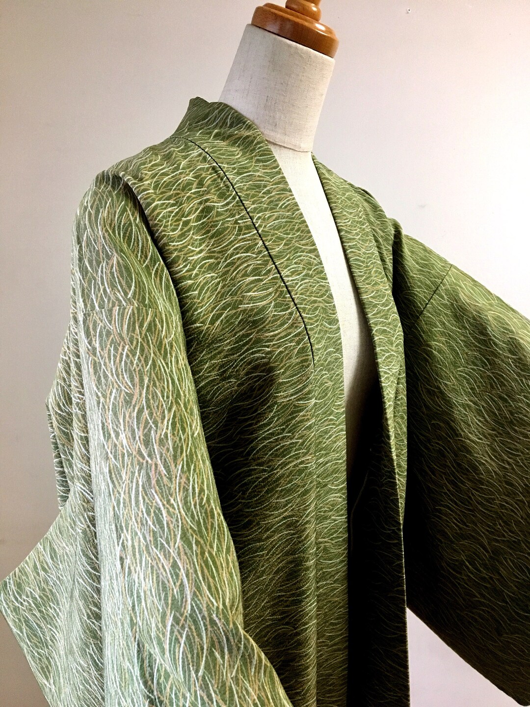 Vintage Green Haori Jacket, Silk Japanese Kimono, Silk Haori, Woman