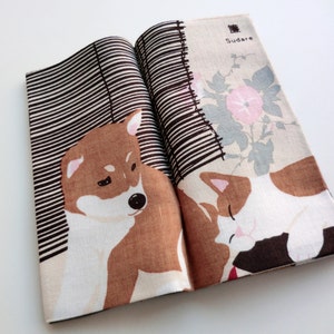 Shiba ken tenugui, dog book fabric, dog lovers tenugui book, Japanese dog kawaii fabric, cat and dog fabric,