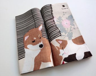 Shiba ken tenugui, dog book fabric, dog lovers tenugui book, Japanese dog kawaii fabric, cat and dog fabric,