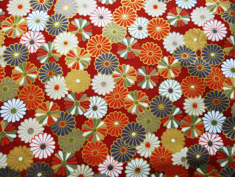 Red and Gold Kiku Japanese Cotton Fabric Fat Quarter Quilt Etsy