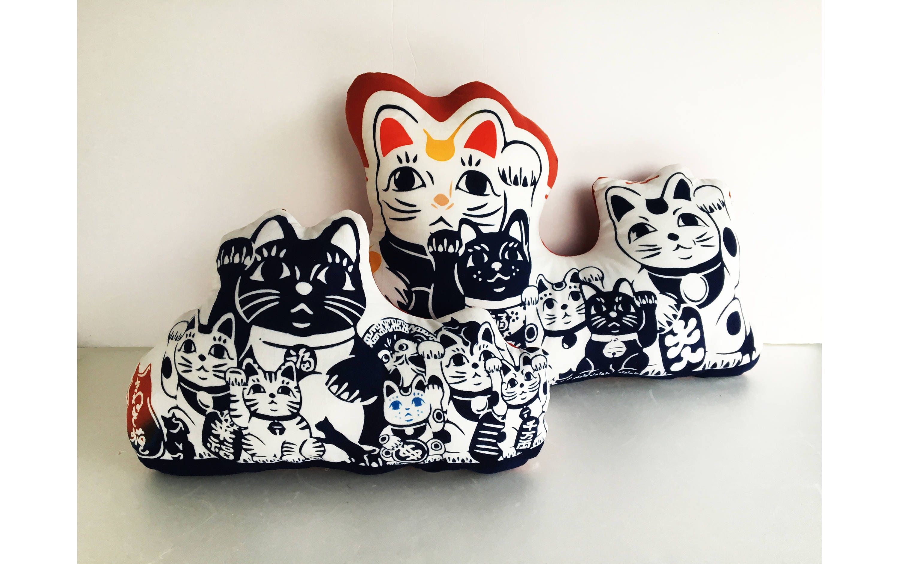 Maneki neko cat throw pillow set lucky cat Japanese pillow Etsy