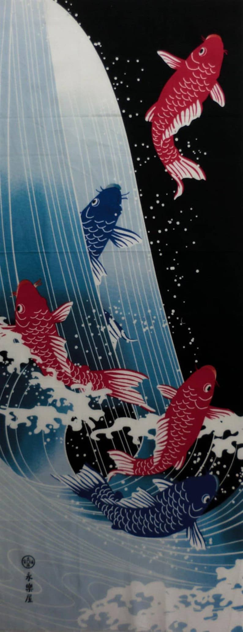 quilt fabric japanese curtain fabric kawaii fabric wall decoration Japanese Tenugui cotton fabric carp in a river