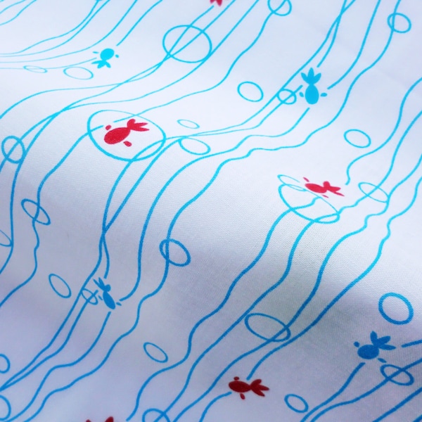 Japanese Tenugui Gauze, blue gold fish fabric, gauze fabric baby shower towel tenugui, japanese fabric, kawaii fabric, cotton fish, kingyo