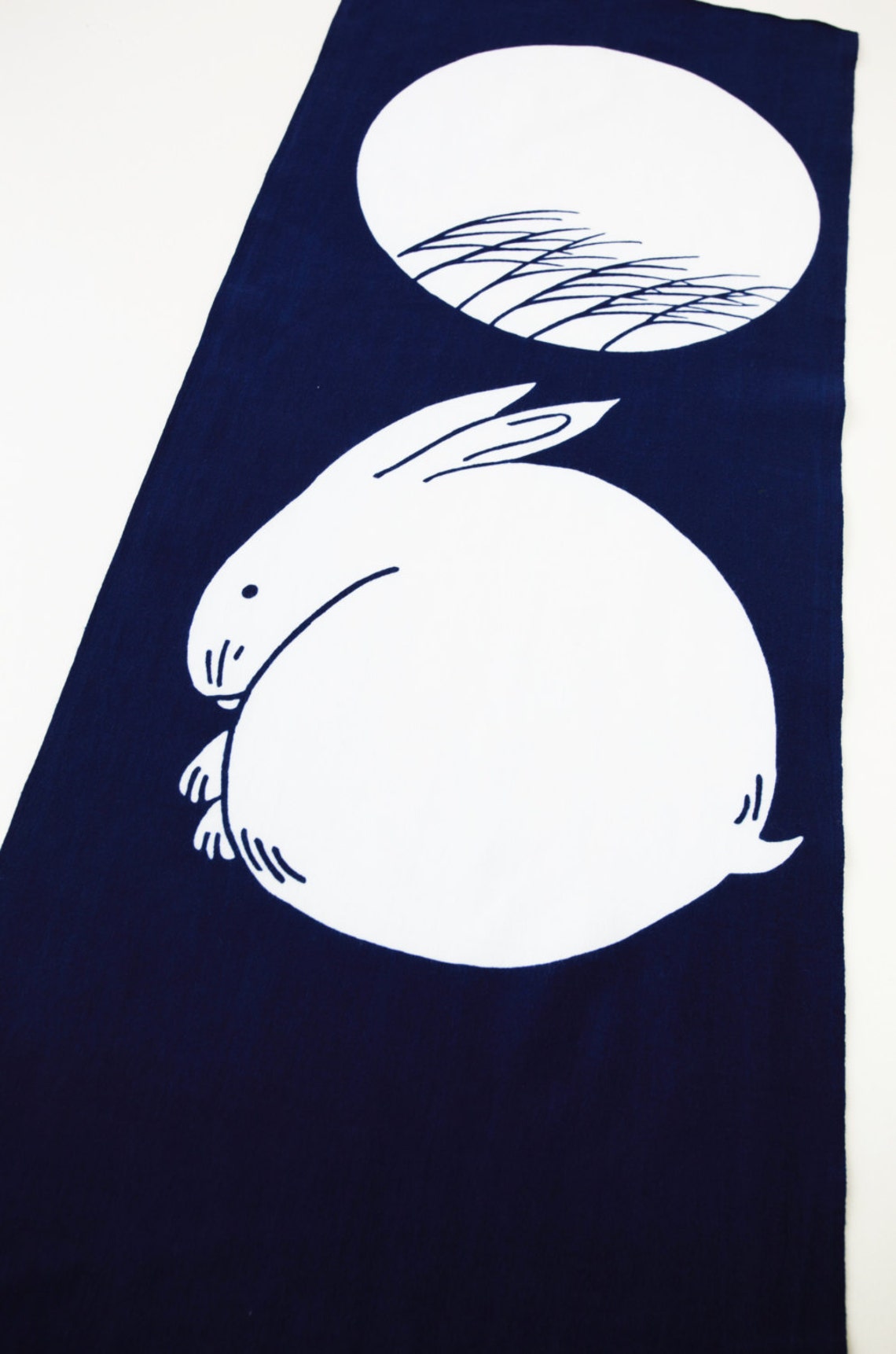 Japanese Bunnys Indigo Blue Fabric Tenugui Cotton Rabbits Etsy