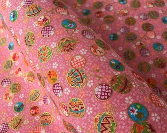 Japanese fabric pink floral, kawaii cotton print, fat quarter quilt fabric, japanese kimono yukata fabric, kawaii rabbit fabric,