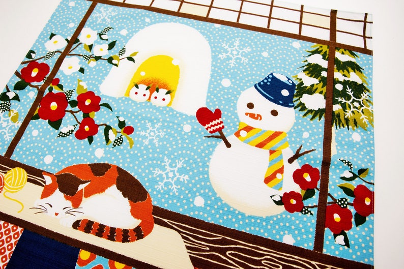 Furoshiki fabric japanese cat Tea towel, wrapping cloth cat fabric, kawaii fabric, japanese yukata, kimono fabric, japanese tenugui image 1