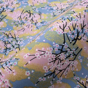 Japanese fabric grey light purple cherry blossom cotton cotton fat quarter, quilt decoration tenugui japanese flowers cotton fabric,