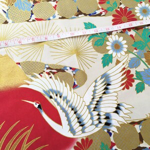 Japanese crane and mount fuji fabric, fabric by yard, kimono fabric, white floral Japanese fabric, wall decoration, quilt fabric, tissue image 7