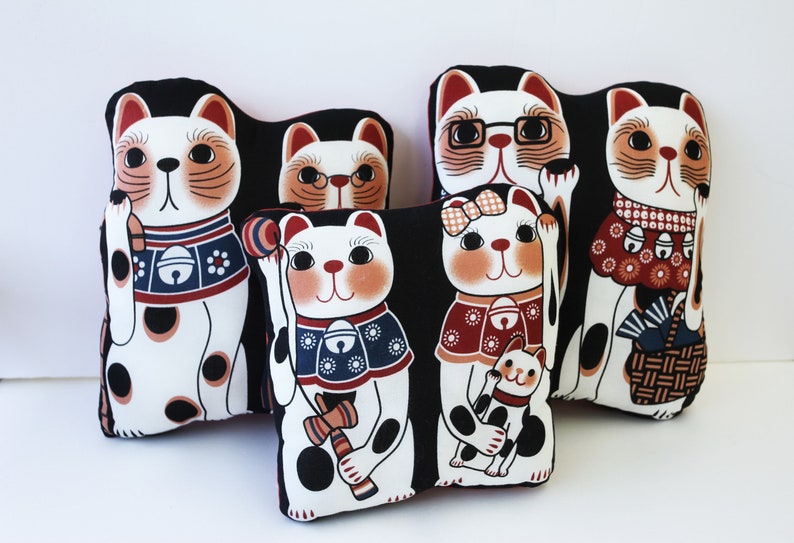 Maneki Neko Cat Throw Pillow Set Lucky Cat Japanese Pillow Etsy