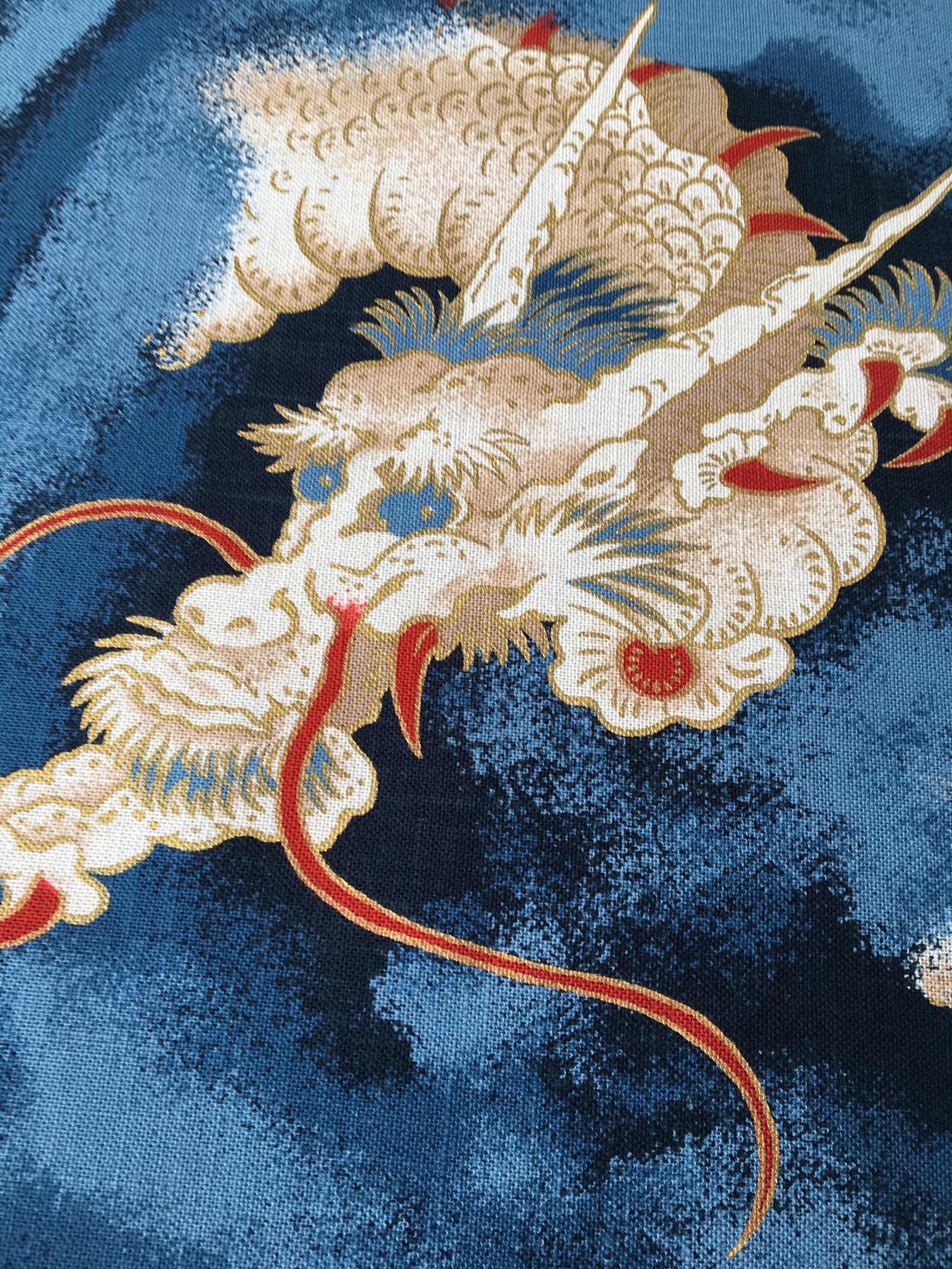 Japanese Dragon Blue Fabric Panel That Can Be Used to Make a Etsy