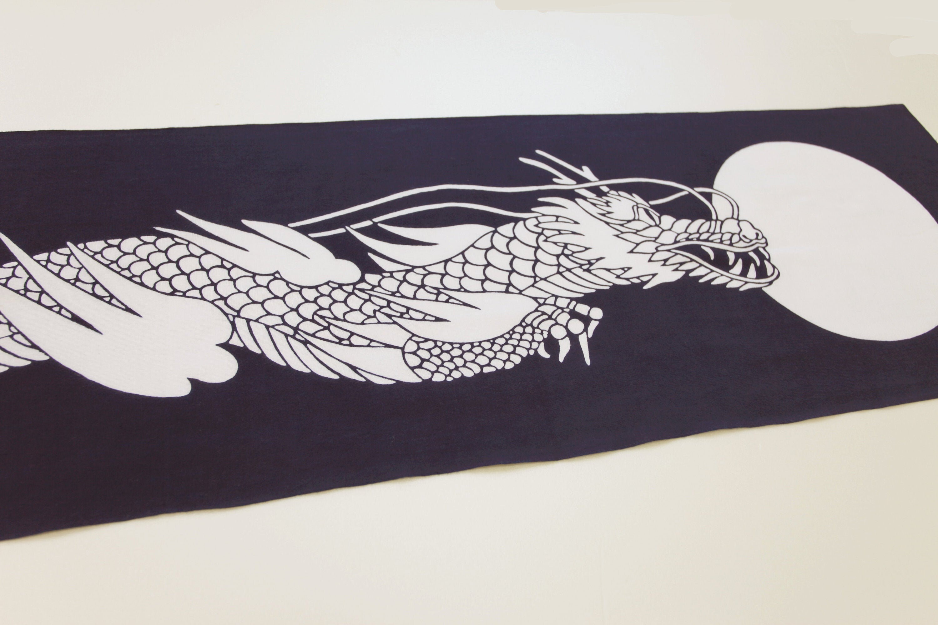 Dragon tenugui Japanese fabric, martial arts tenugui, kendo tenugui, karate fabric, indigo blue dragon Japanese fabric, Japanese ryu dragon