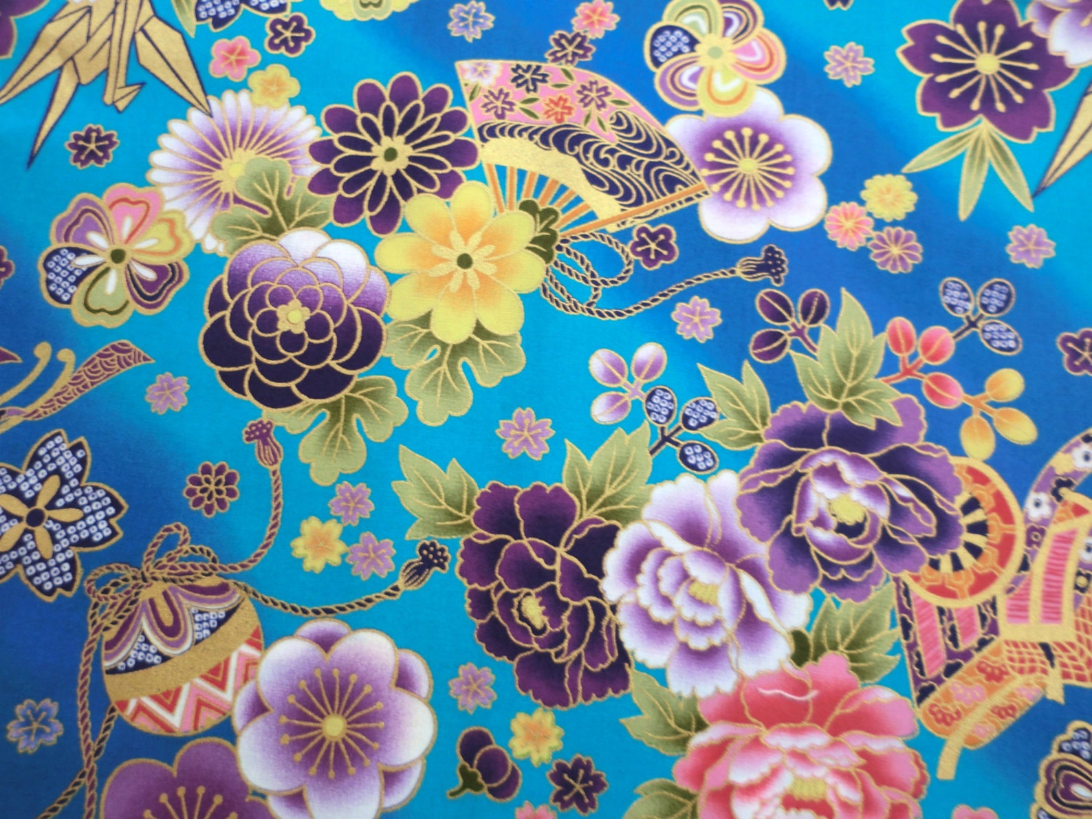 Blue Flowers Fat Quarter Japanese Yukata Fabric Cotton Quilt Etsy