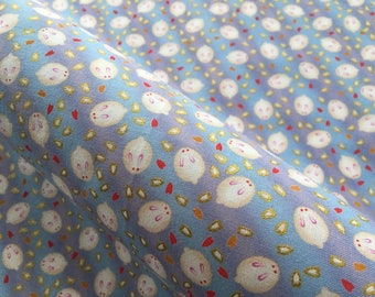 Blue rabbit fabric, Bunny fabric Japanese cotton fat quarter, quilt decoration, baby blue cute bunny's Japanese nursery decor fabric
