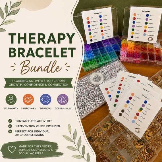 Beading Therapy Activity Bundle for Kids | Self-Esteem, Emotions, Friendship Skills & Coping Skills Counseling Resource